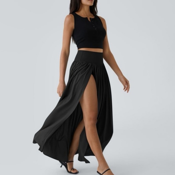 Halara Breezeful High Waisted High Low Ruffle 2-in-1 Flowy Maxi - Picture 1 of 10